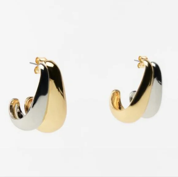 Zara Gold/Silver Tone Cuff Earrings - Picture 4 of 4
